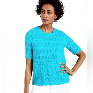 Talbots Mixed Pointelle Knit Stitch Sweater NWT Women's Size Large Pool Blue NEW